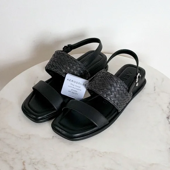 Aerosoles Broome Black Flat Slingback Short Wedge Sandals Size 7 NWT - Picture 6 of 10